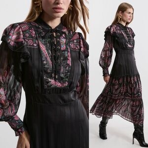 Karen Millen Boho Floral Woven Midaxi Dress Lace Front Detail 4 Boho Paisley Red